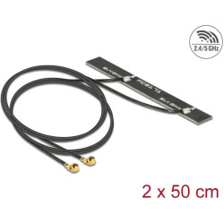 Delock Dual Band WLAN WiFi 6 Twin Antenna 2 x I-PEX Inc., MHF® I plug 5 dBi 2 x 50 cm PCB internal self adhesive