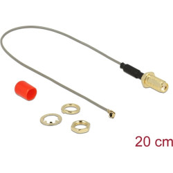 Delock Antenna Cable SMA jack bulkhead ferrite core > MHF / U.FL-LP-068 compatible plug 1.13 20 cm thread length 10 mm