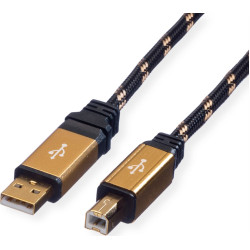 USB 2.0 kabelis, tips A-B, 4.5m, Roline Gold