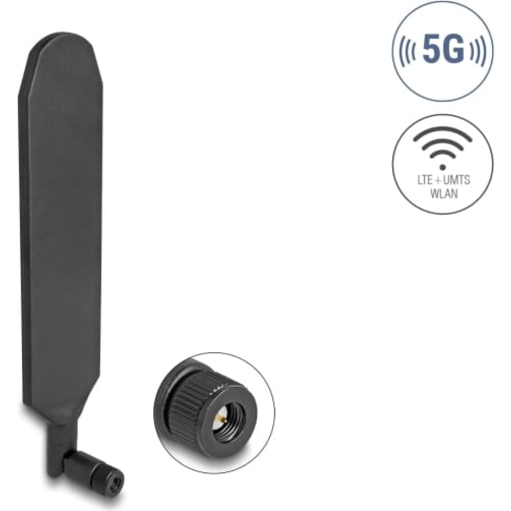 Delock 5G LTE Antenna SMA plug 3 dBi omnidirectional rotatable with tilt joint black