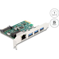 Delock PCI Express x1 Card to 3 x USB 5 Gbps Type-A female + 1 x Gigabit LAN