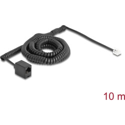 Delock Telephone Cable / Coiled Cable RJ11 plug to RJ45 jack black 10 m