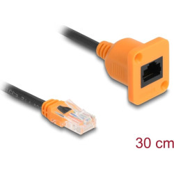 Delock D-Type RJ45 cable plug to jack Cat.5e UTP orange / black 30 cm