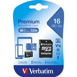 Verbatim SD MicroSD Card  16GB Verbatim SDHC Premium Class10 + Adapte retail