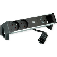 Bachmann DESK2 ALU BLACK 2xUTE 1xCM 1xUSB A/C 22W 0,2m GST18