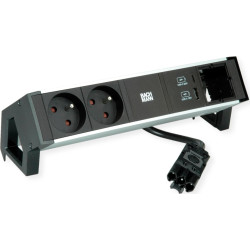 Bachmann DESK2 ALU BLACK 2xUTE 1xCM 1xUSB A/C 22W 0,2m GST18