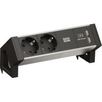 Bachmann DESK2 ALU BLACK 2x earthing contact 1x USB charger