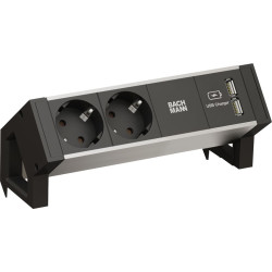 Bachmann DESK2 ALU BLACK 2x earthing contact 1x USB charger