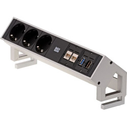 Bachmann DESK2 3x earthing contact, 2x CAT6, 1x HDMI, 1x USB 3.0, Supply cable GST18 0.2m, INOX