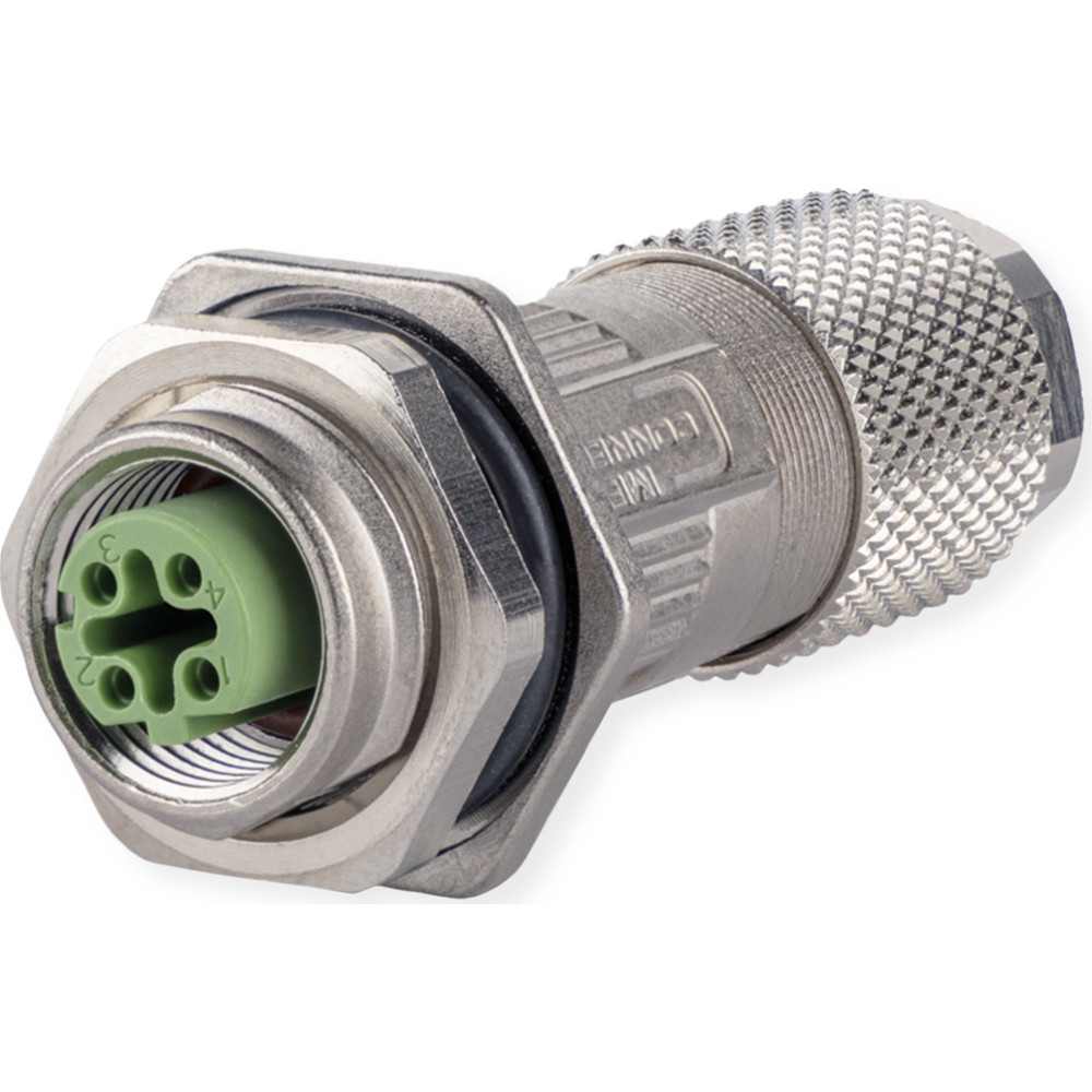Metz Connect M12 Buchse D-kodiert IP67, feldkonfektionierbar mit Flansch