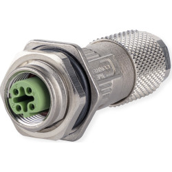 Metz Connect M12 Buchse D-kodiert IP67, feldkonfektionierbar mit Flansch