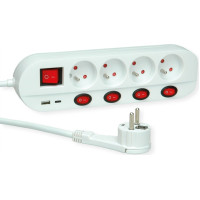 Roline Power Strip, 4-way, UTE, with individual on/off switches, 1x USB A, 1x USB C, 3 m