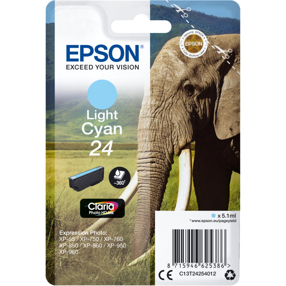 Epson Elephant Singlepack Light Cyan 24 Claria Photo HD Ink
