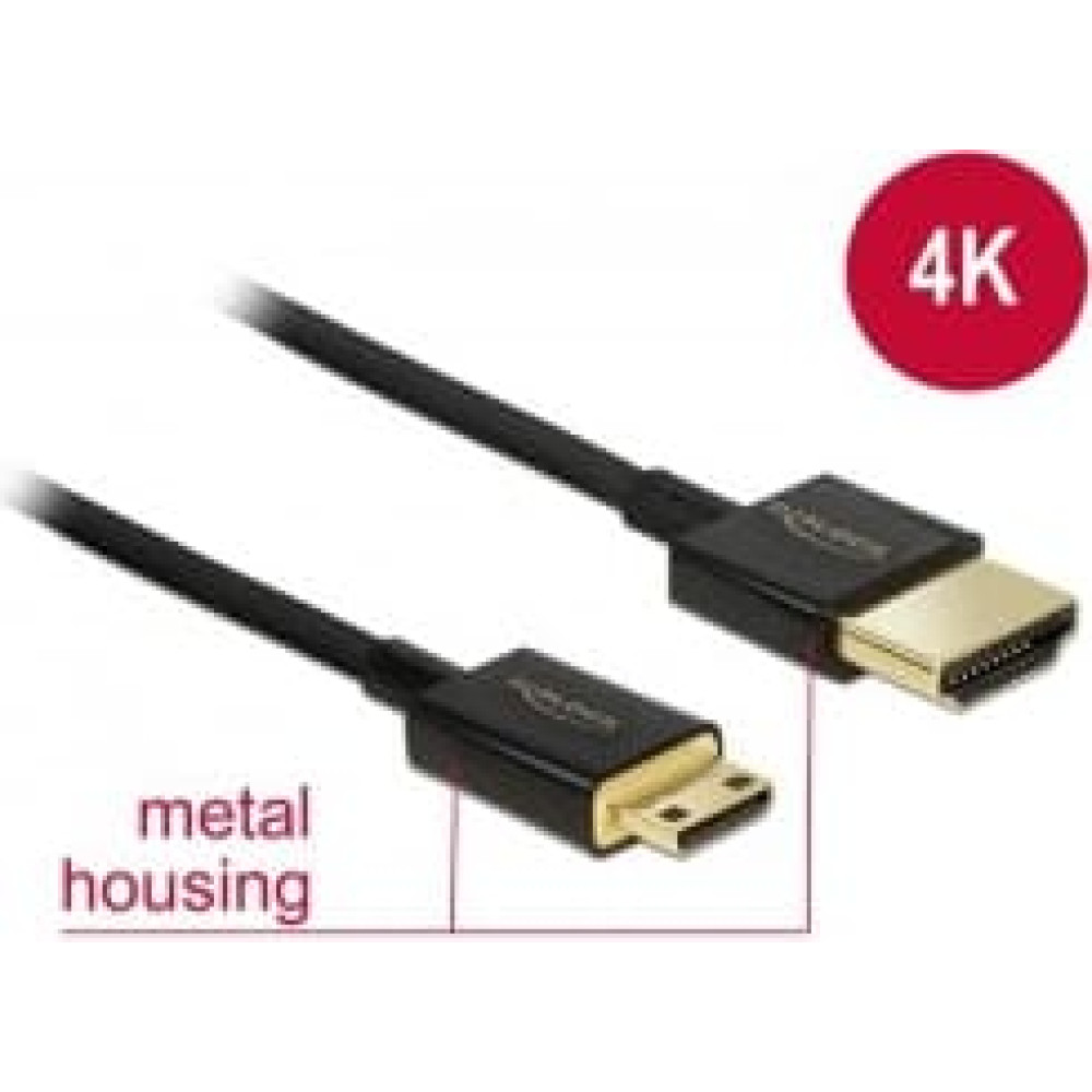 Delock Cable High Speed HDMI with Ethernet - HDMI-A male > HDMI Mini-C male 3D 4K 1.5 m Slim High Quality