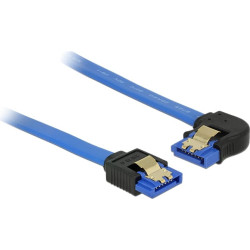 Delock Cable SATA 6 Gb/s receptacle straight > SATA receptacle left angled 70 cm blue with gold clips