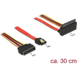 Delock Cable SATA 6 Gb/s 7 pin receptacle + SATA 15 pin power plug > SATA 22 pin receptacle upwards angled metal 30 cm