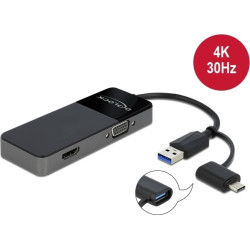 Delock USB 3.2 Gen 1 Adapter to 4K HDMI + VGA with Splitter function