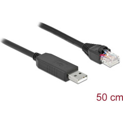 Delock Serial Connection Cable with FTDI chipset, USB 2.0 Type-A male to RS-232 RJ45 male 50 cm black
