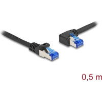 Delock RJ45 Network Cable Cat.6A S/FTP straight / left angled 0.5 m black