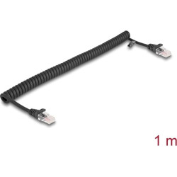 Delock RJ45 Coiled Cable male to male Cat.5e 1 m black