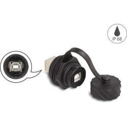 Delock Cable Connector USB 2.0 Type-B female to female for installation with bayonet protective cap IP68 dust- and waterproof bl