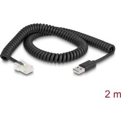 Delock RJ50 to USB 2.0 Type-A Barcode Scanner Coiled Cable 2 m