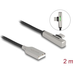 Delock USB 2.0 Cable Type-A male to USB Type-C™ male angled with LED and Fast Charging 60 W 2 m