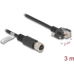 Delock M12 Cable D-coded 4 pin female to RJ45 plug with screws Cat.5e FTP 3 m black