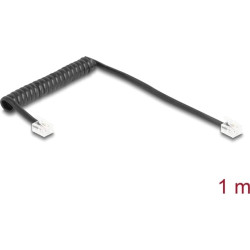 Delock Telephone Cable / Coiled Cable RJ11 plug to RJ11 plug black 1 m