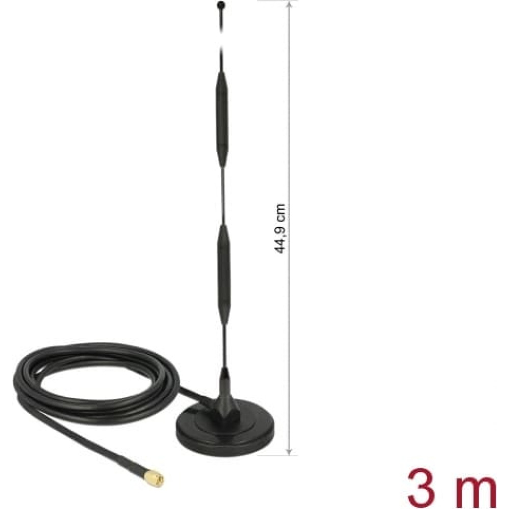 Delock LTE Antenna SMA plug 5 dBi 44.9 cm fixed omnidirectional with magnetic base and connection cable RG-58 3 m outdoor black