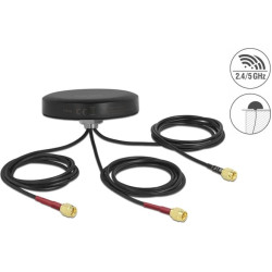 Delock LTE MIMO Dual Band WLAN 802.11 ac/ax/a/h/b/g/n Antenna 3 x SMA plug RG-174 1 m screw mounting outdoor black