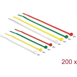 Delock Cable ties coloured L 100 x W 2.5 mm + L 200 x W 3.6 mm 200 pieces
