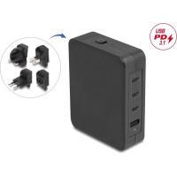 Delock USB GaN Charger 3 x USB Type-C™ PD 3.1 and 1 x USB Type-A with 145 W including power adapter for EU / US / UK