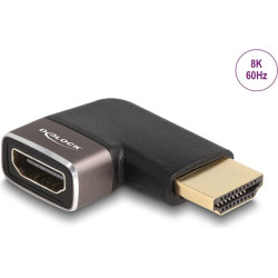Delock HDMI Adapter male to female 90° left angled 8K 60 Hz grey metal