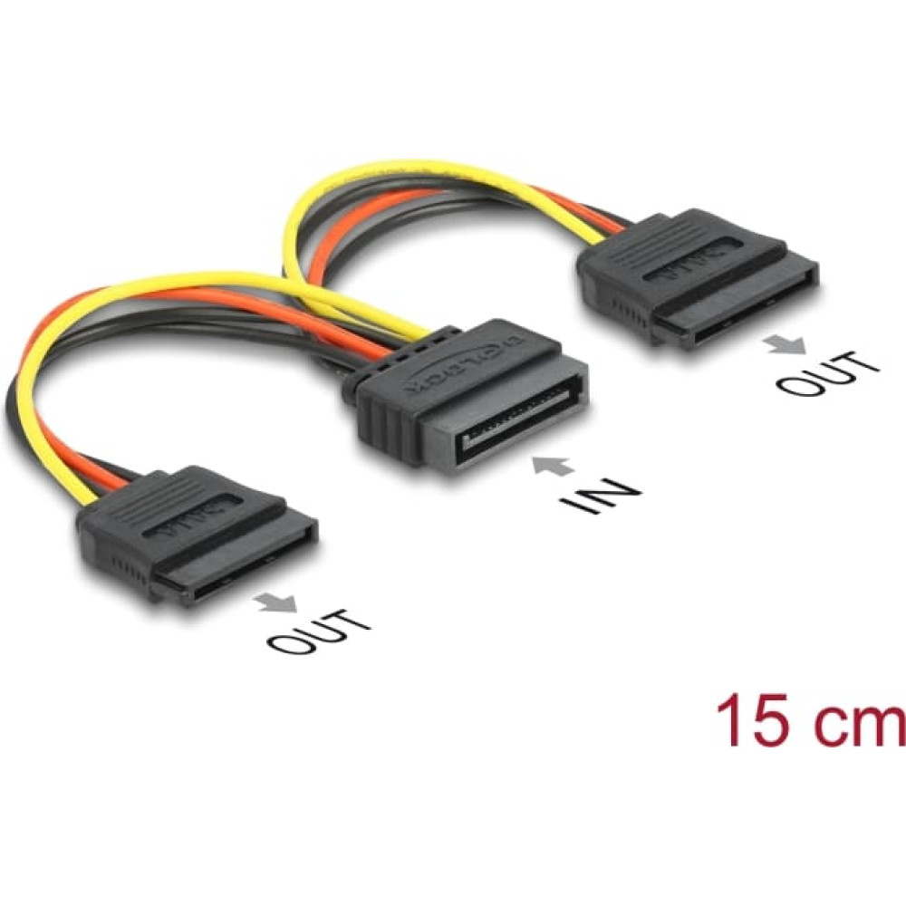 Delock Cable Power SATA 15 pin > 2 x SATA HDD – straight