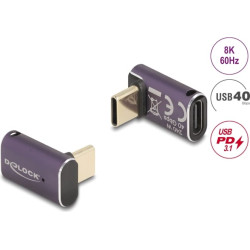 Delock USB Adapter 40 Gbps USB Type-C™ PD 3.1 240 W male to female angled 8K 60 Hz metal