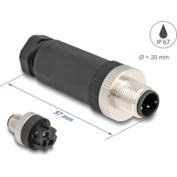 Delock M12 Connector A-coded 3 pin male for mounting with screw connection