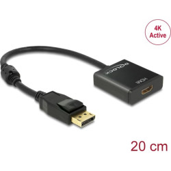 Adapters DP 1.2 M > HDMI F, 4K aktīvs, 20cm, melns, Delock