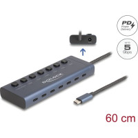 Delock USB 5 Gbps Hub with 7 USB Type-C™ Port with switch thereof 6 x Data Port + 1 x Data and PD 20 Watt