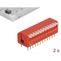 Delock DIP flip switch piano 12-digit 2.54 mm pitch THT vertical red 2 pieces