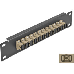 Delock 10″ Fiber Optic Patch Panel 12 Port SC Simplex beige 1U black
