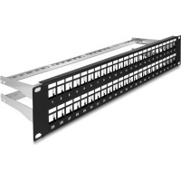 Delock 19″ Keystone Patch Panel 48 port with strain reliefs 2U black