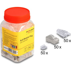 Delock RJ45 Modular Plug with curved latch Cat.6 and bend protection boots 50 pcs set