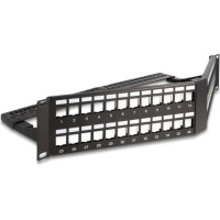 Delock 19″ Keystone Patch Panel 48 port with strain relief 2U angled black