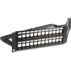 Delock 19″ Keystone Patch Panel 48 port with strain relief 2U angled black