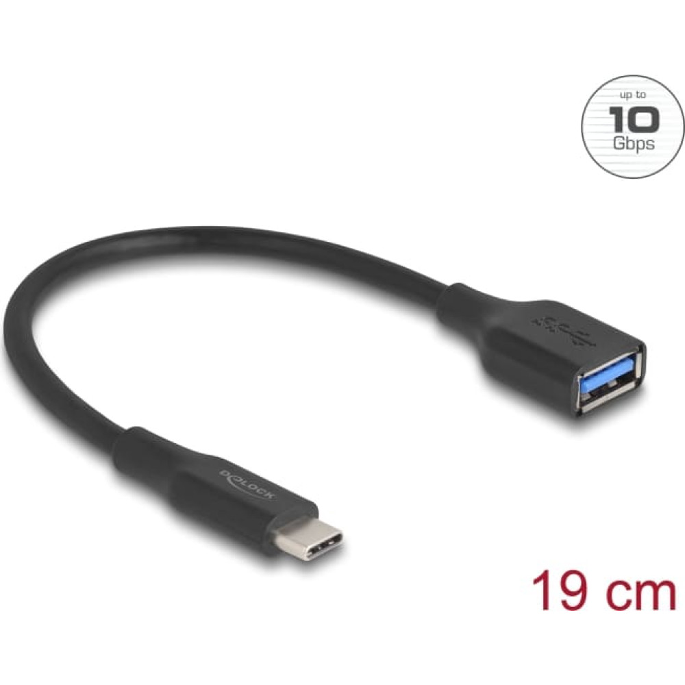 Delock USB 10 Gbps Adapter USB Type-C™ male to Type-A female 19 cm 60 W QC 3.0 black