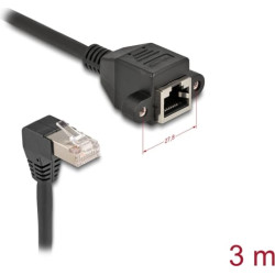 Delock Network Extension Cable S/FTP RJ45 plug 90° angled to RJ45 built-in jack Cat.6A 3 m black