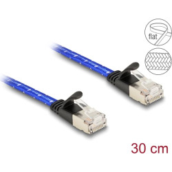 Delock RJ45 flat network cable with braided coating Cat.6A U/FTP 0.3 m blue