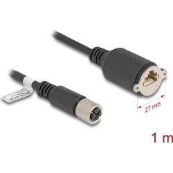 Delock M12 Cable X-coded 8 pin female to RJ45 jack for installation Cat.6A S/FTP 1 m black