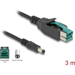 Delock PoweredUSB cable male 12 V to DC 5.5 x 2.5 mm male 3 m